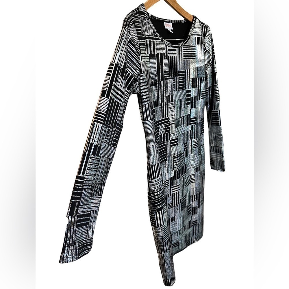 LULAROE Silver Geometric Long Sleeve Debbie Dress Women’s Size Small.